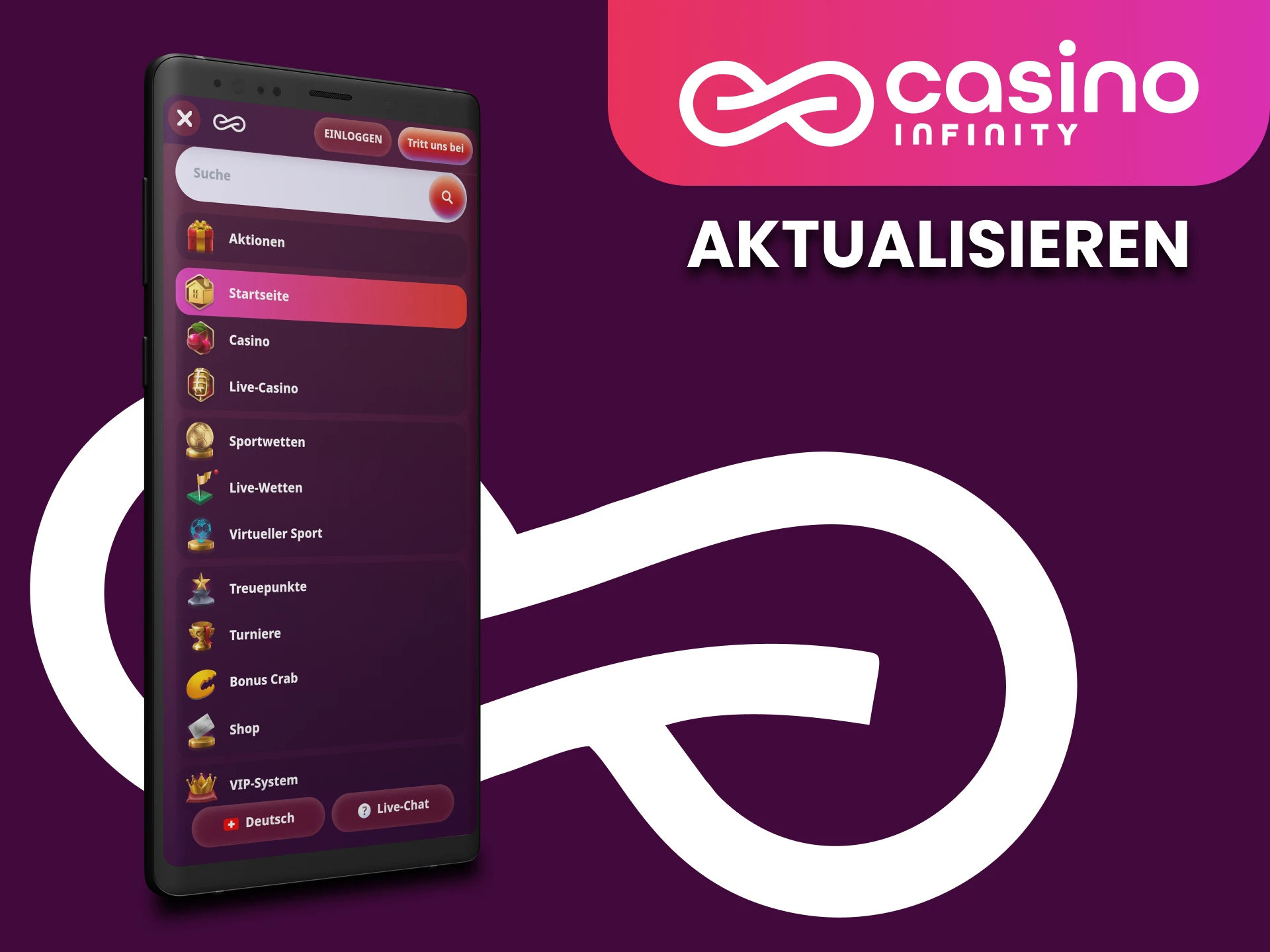 Erfahren Sie, wie Sie die mobile Casino Inifnity-App aktualisieren.