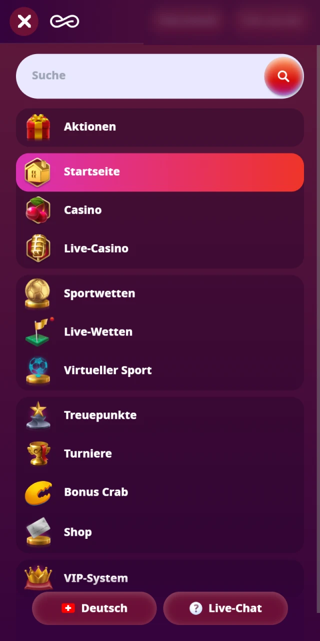 Beginnen Sie mit der Casino Infinity-App fur Android, Casinospiele zu spielen und Wetten zu platzieren.