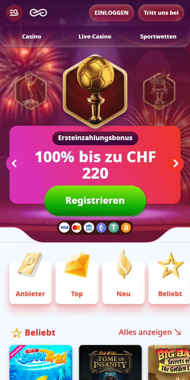 Besuchen Sie die offizielle Website von Casino Infinity von Ihrem Android-Gerat aus.