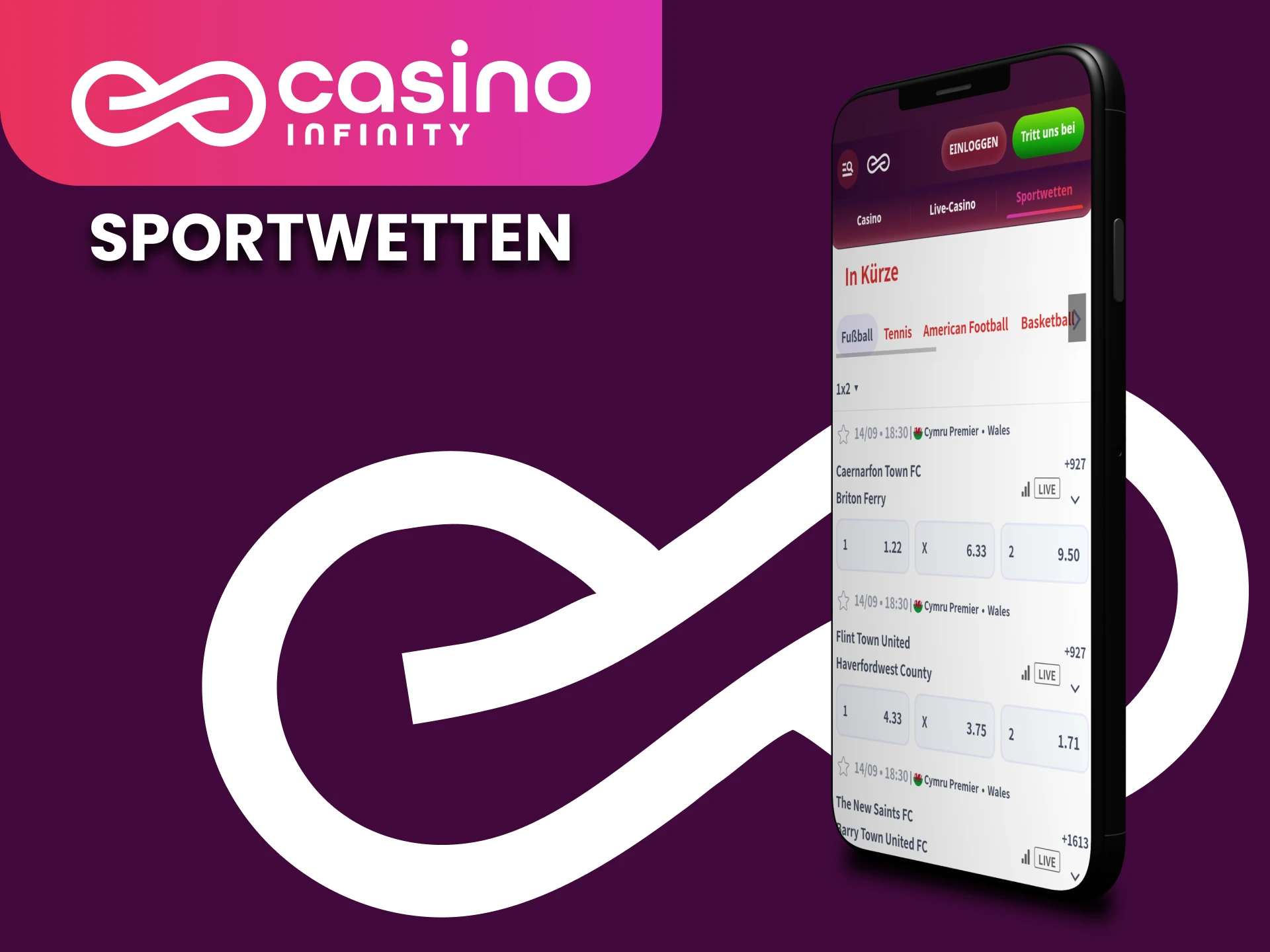 Mit der mobilen Casino Infinity-App konnen Sie auf eine Vielzahl von Sportarten wetten.