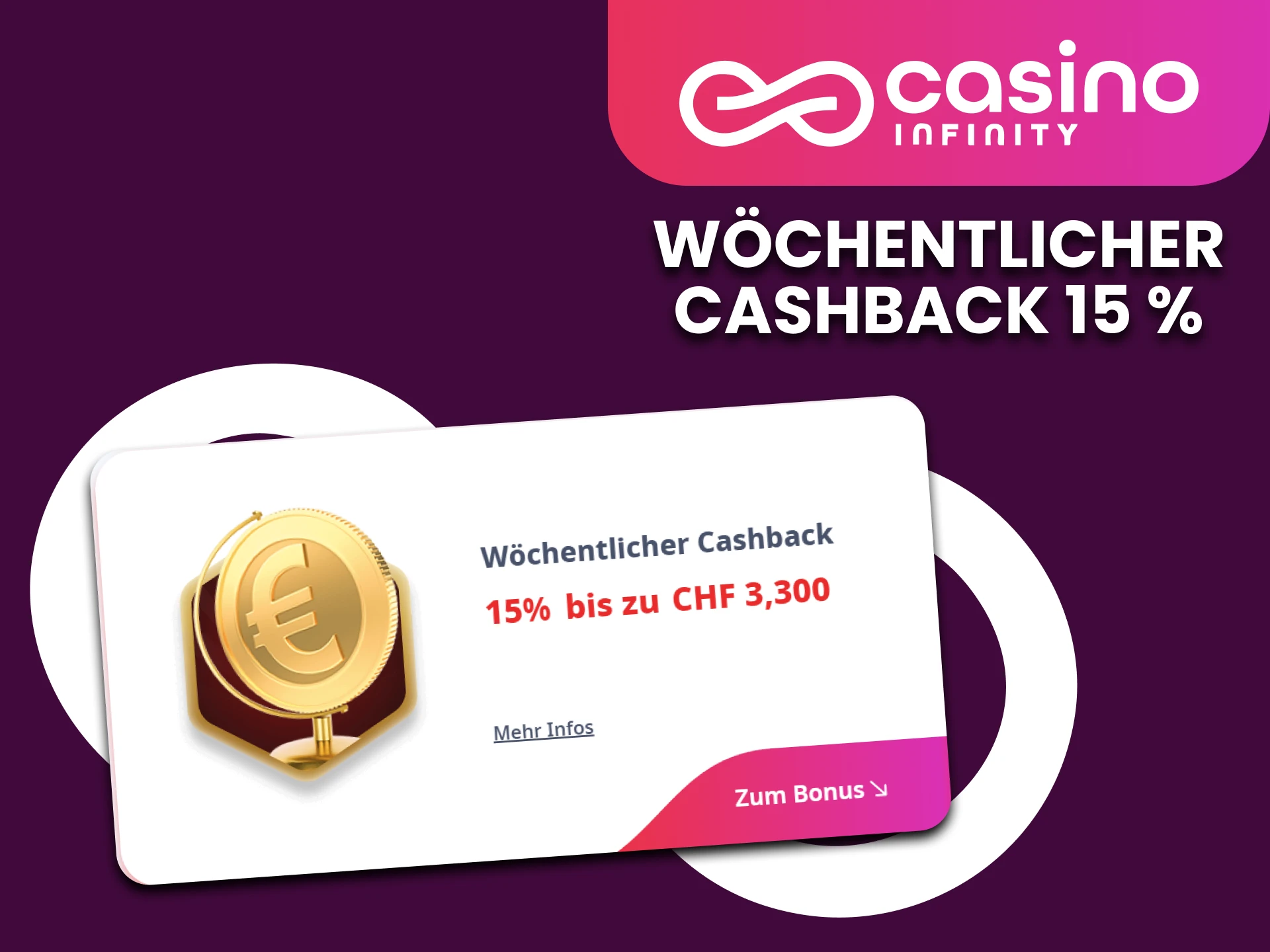 Erhalten Sie wochentlich Cashback fur Casinospiele im Casino Infinity.