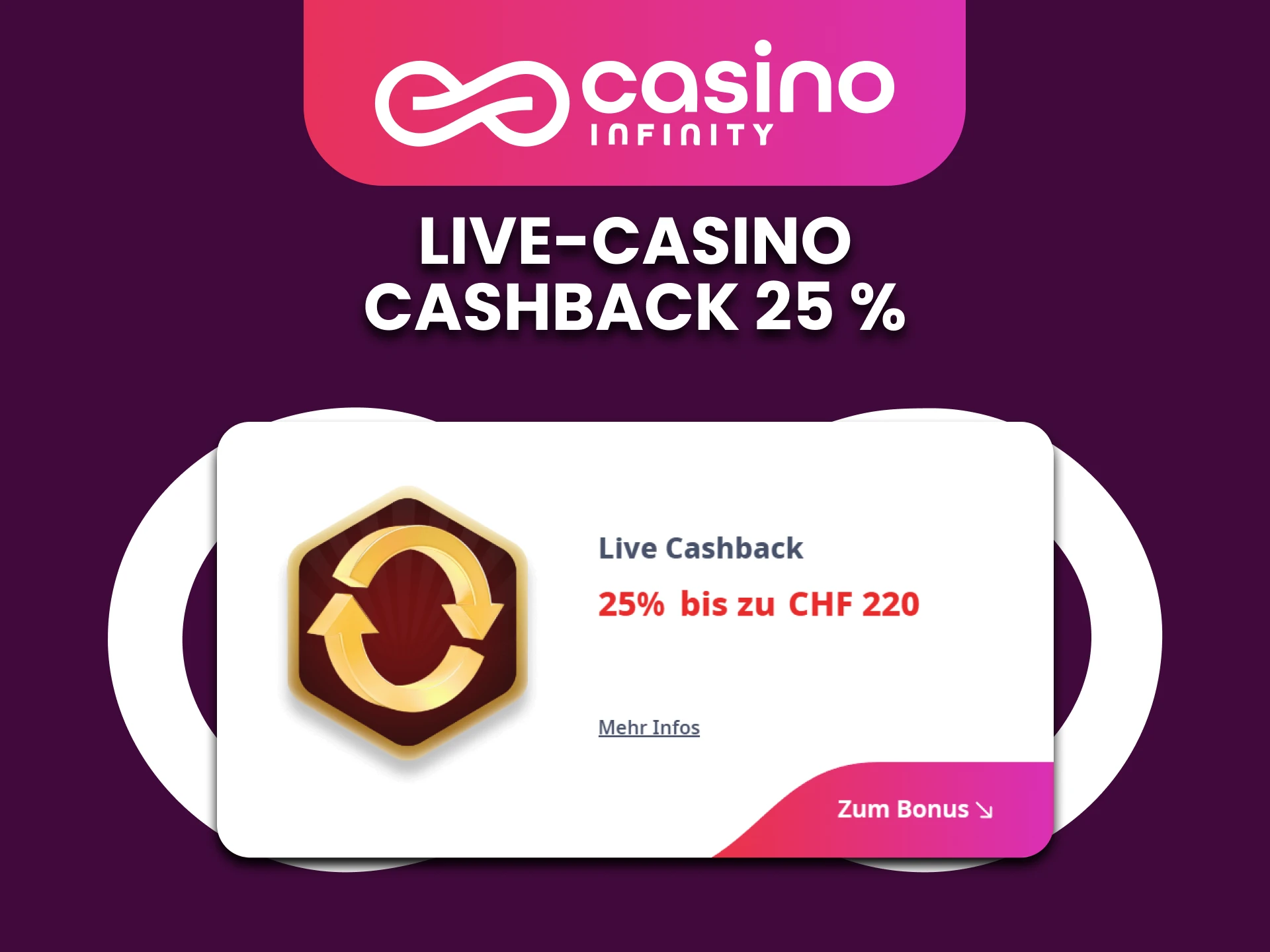 Erhalten Sie Cashback fur Live-Casinospiele im Casino Infinity.