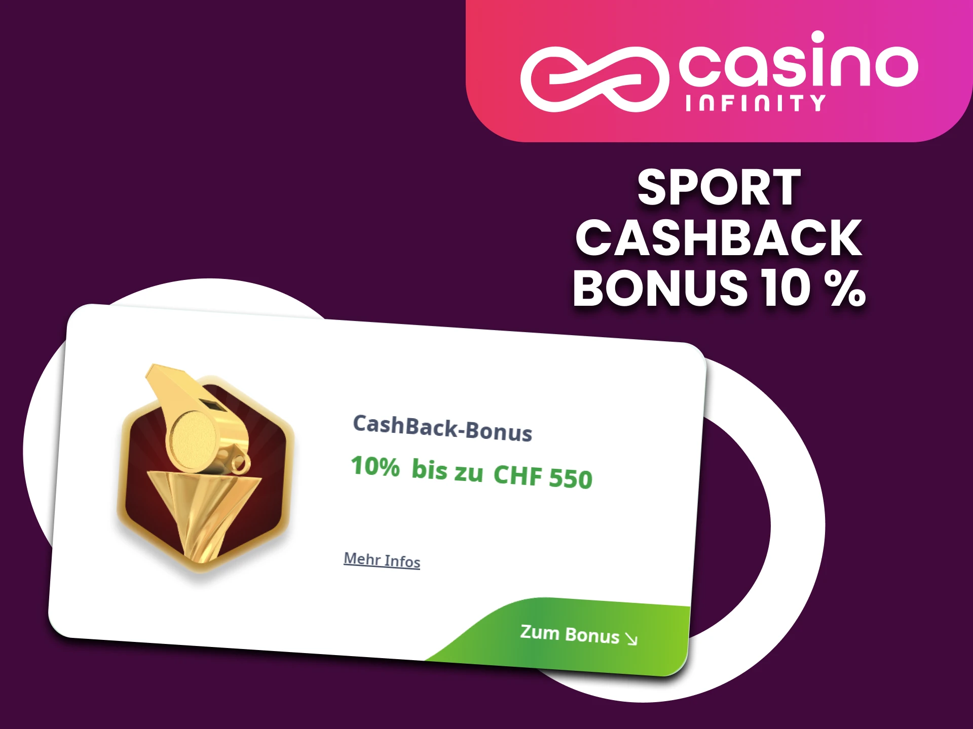 Infinity Casino bietet einen Sport-Cashback-Bonus an.