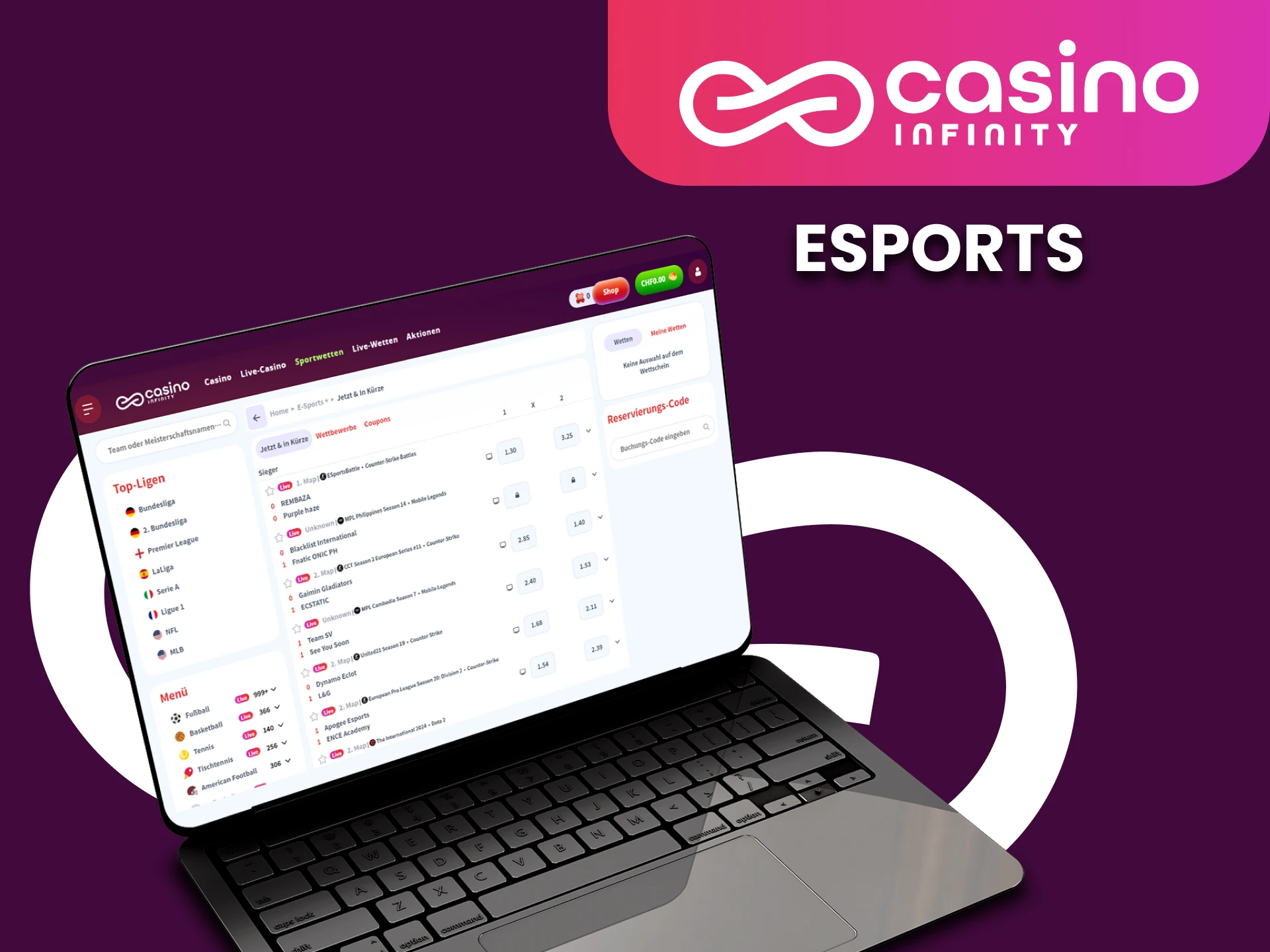 Casino Infinity bietet Wetten auf eSports an.