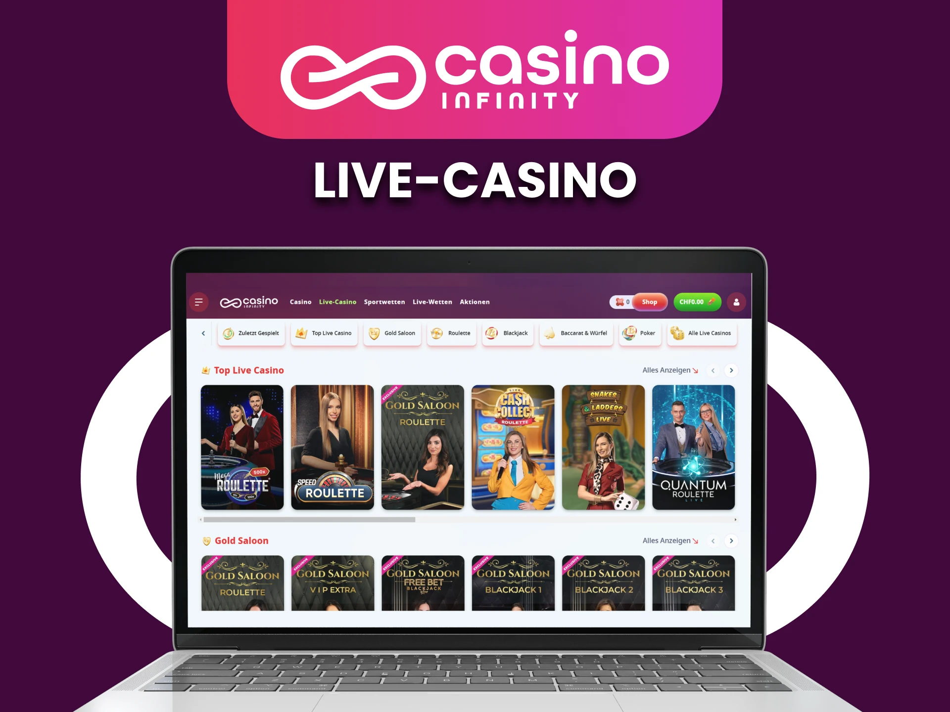 Infinity Casino bietet eine grosse Auswahl an Live-Casinospielen.