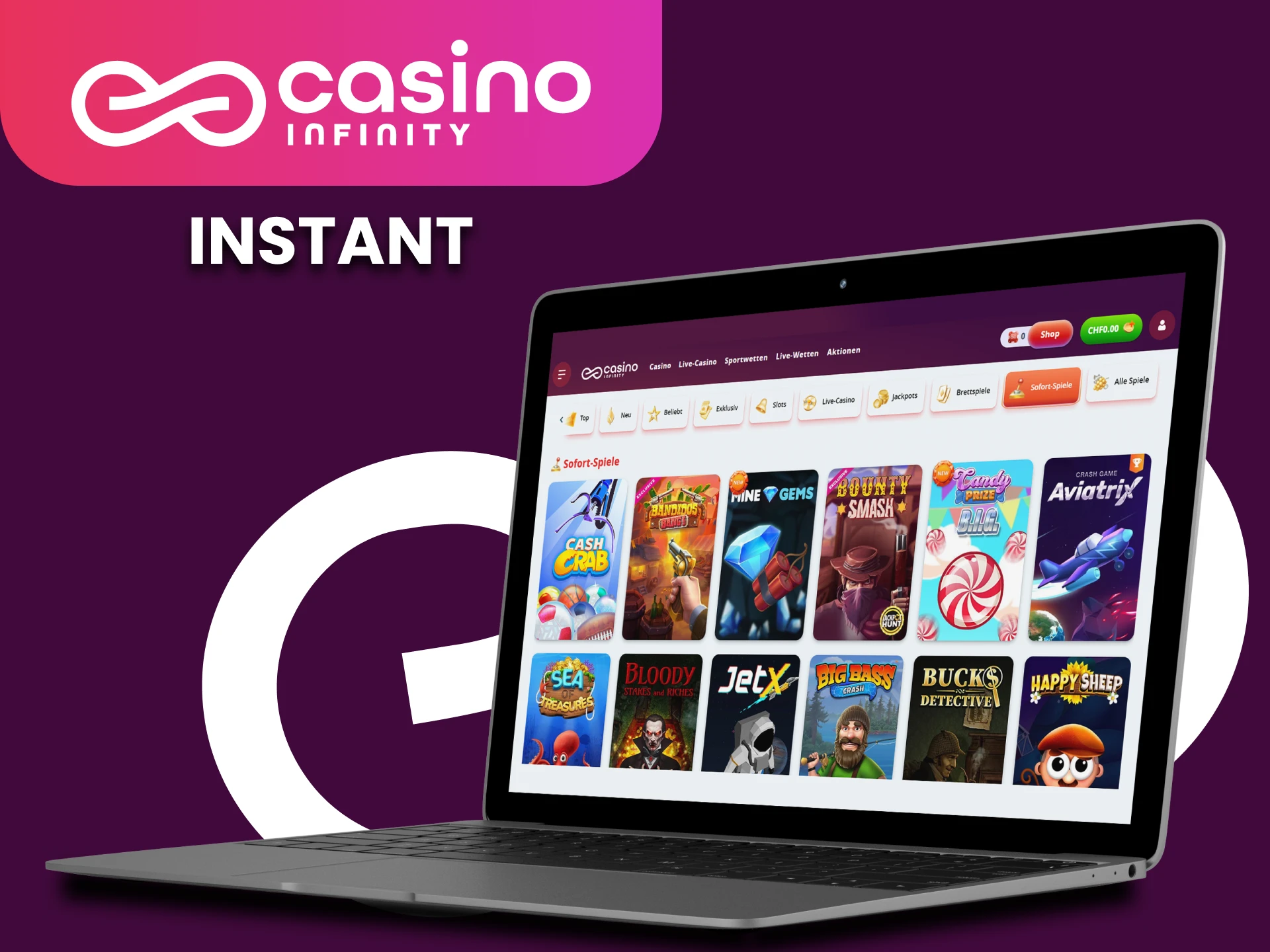 Spielen Sie im Casino Infinity Sofortspiele und gewinnen Sie sofort.