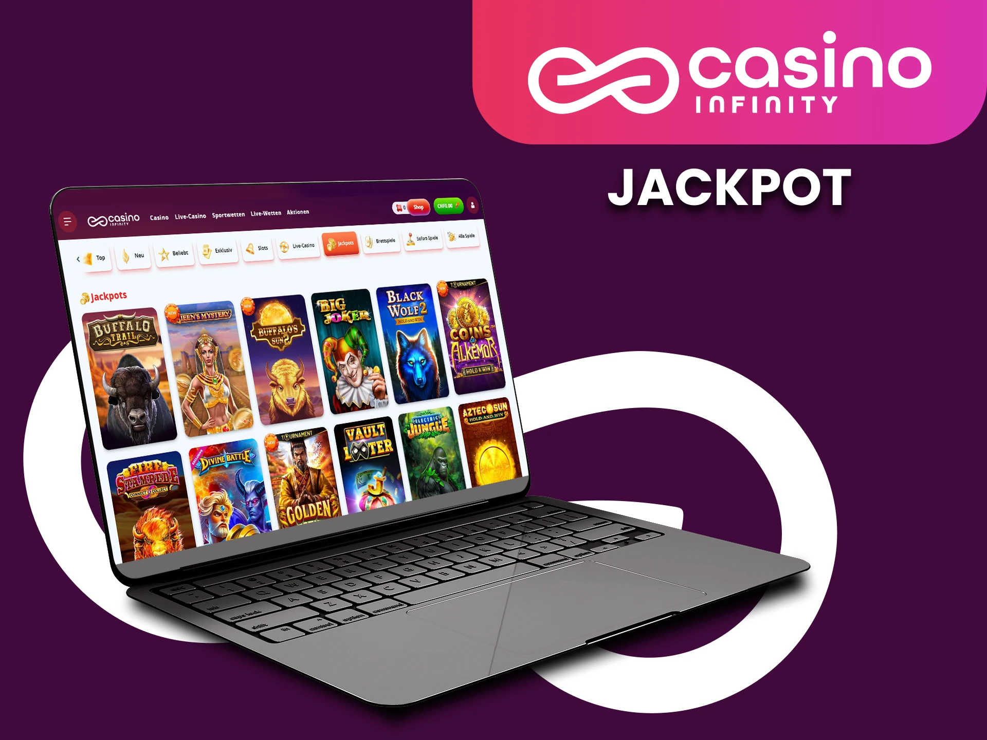 Spielen Sie Jackpot-Spiele im Casino Infinity und gewinnen Sie gross.