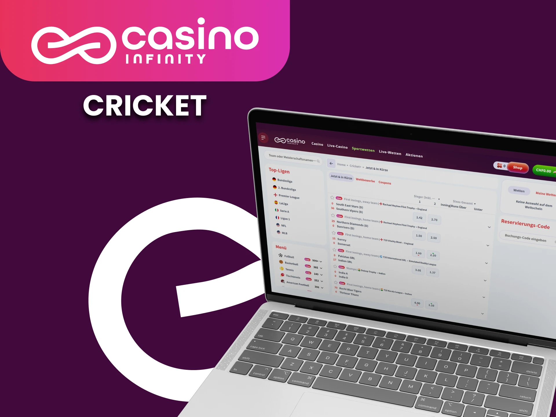 Infinity Casino verfugt uber einen grossen Bereich fur Cricket-Wetten.