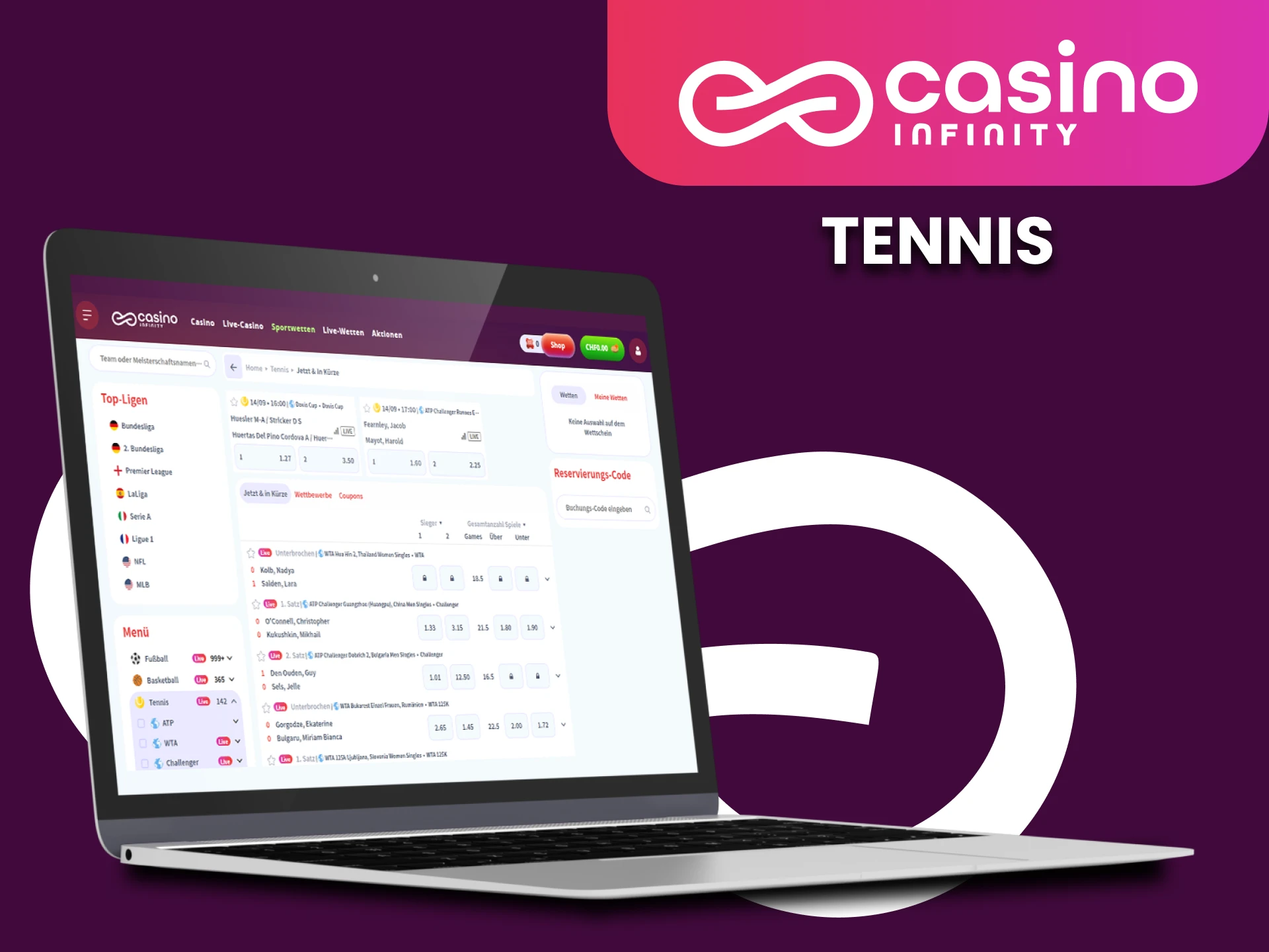 Wetten Sie auf Tennis im Casino Infinity und gewinnen Sie.