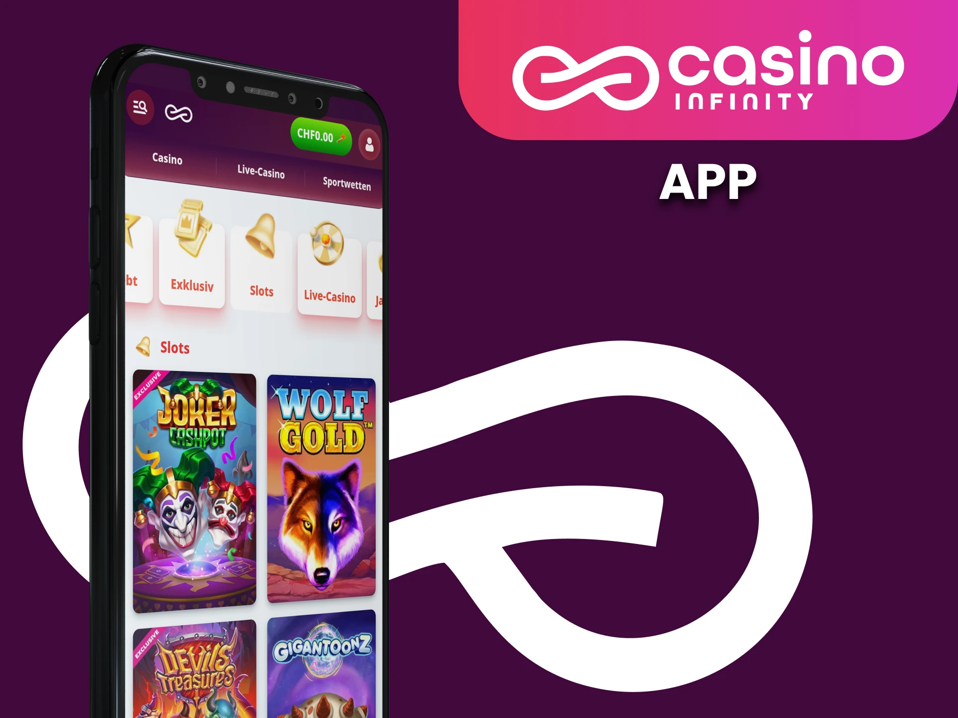 Spielen Sie Slots uberall mit der mobilen Casino Infinity-App.