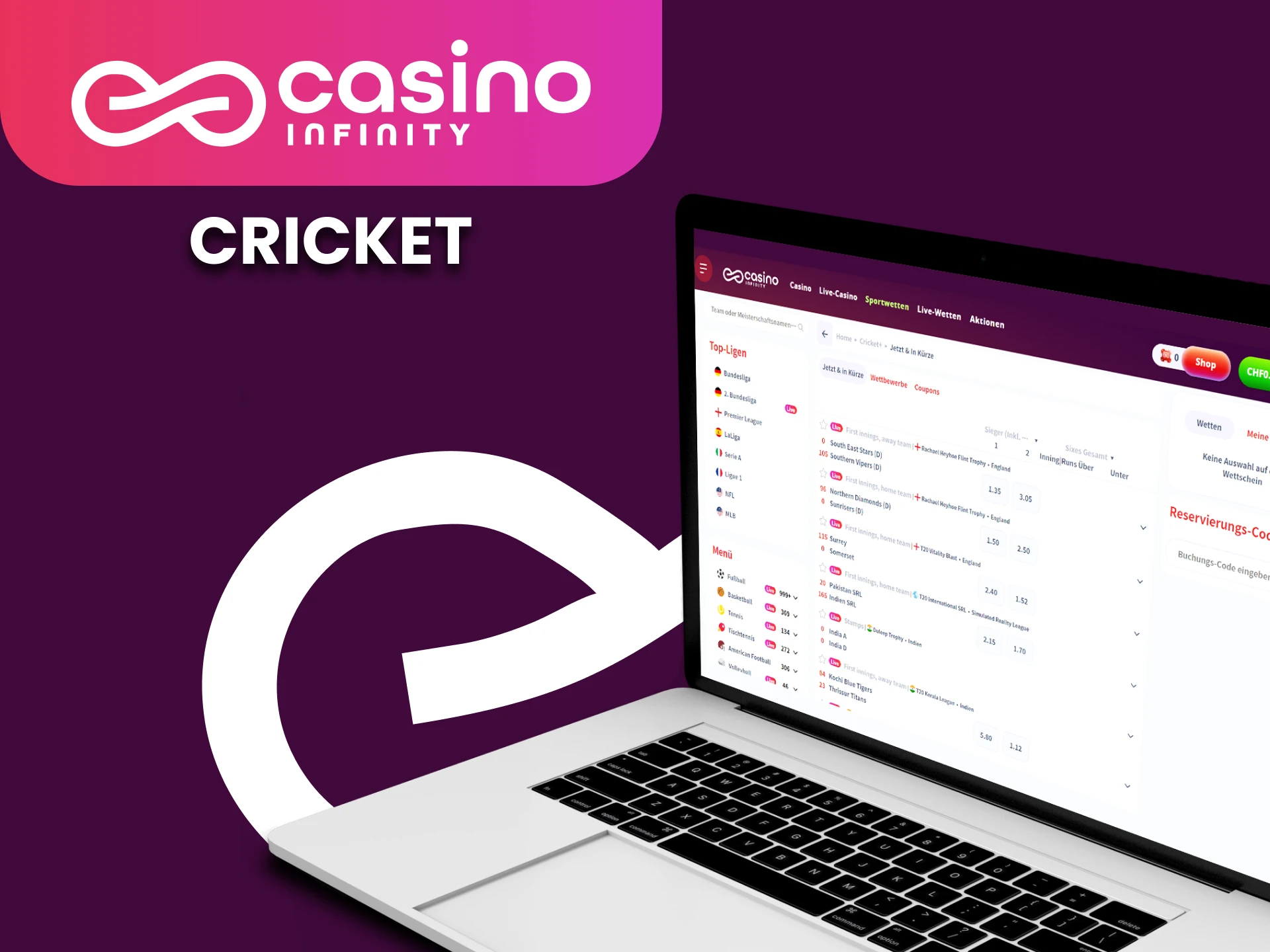 Wetten Sie auf Cricket und gewinnen Sie im Casino Infinity.