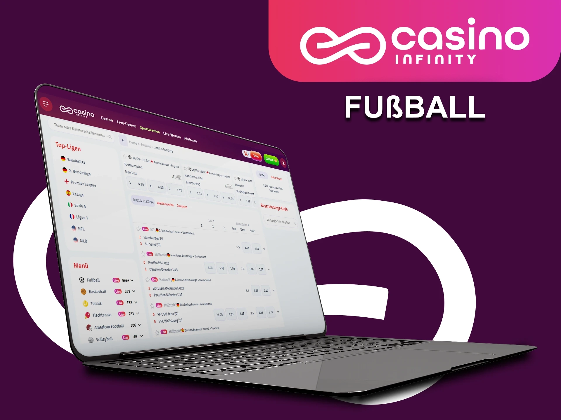 Casino Infinity bietet einen grossen Bereich fur Fussballwetten.