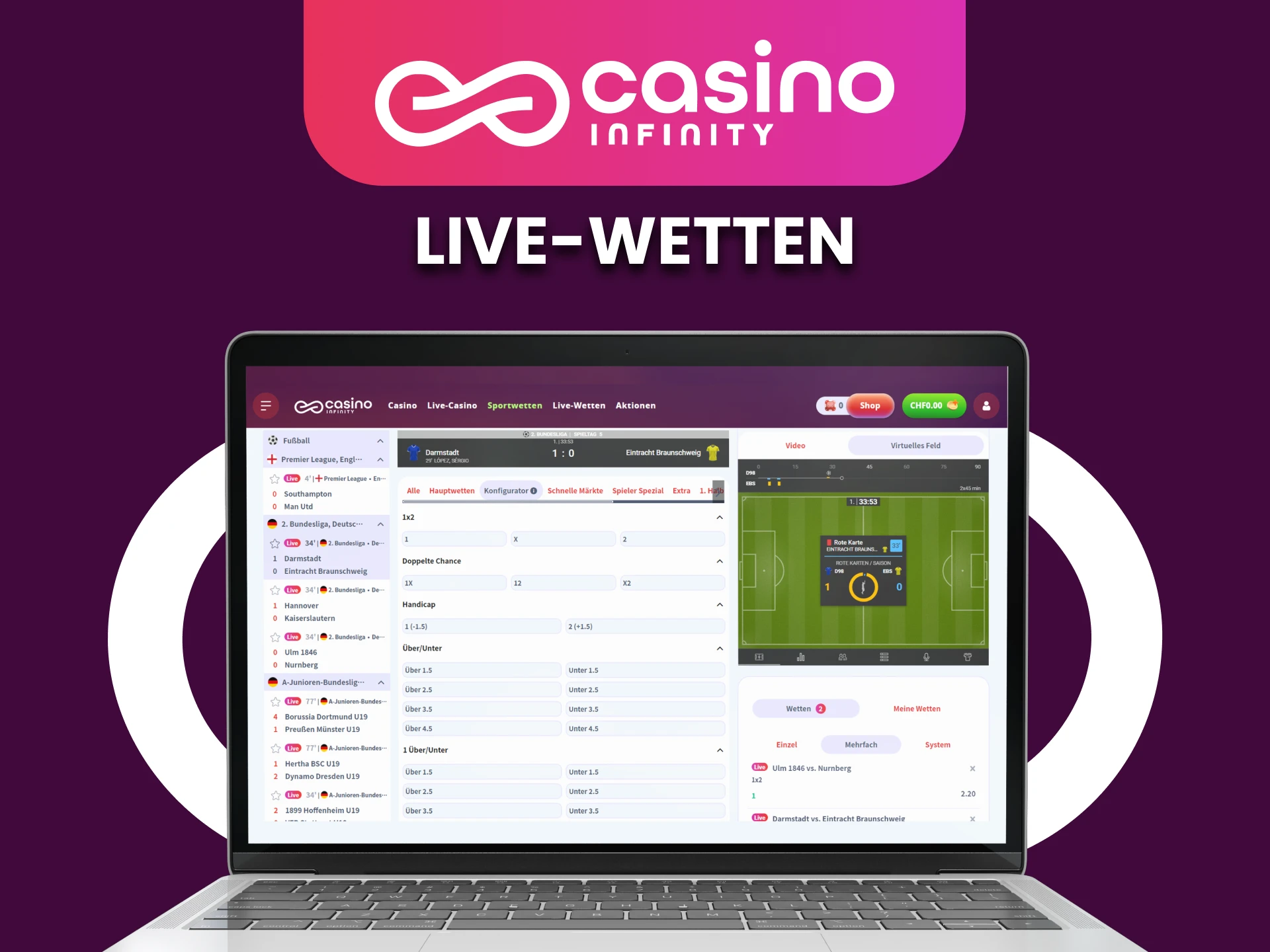 Im Casino Infinity konnen Sie auf Live-Sportereignisse wetten.