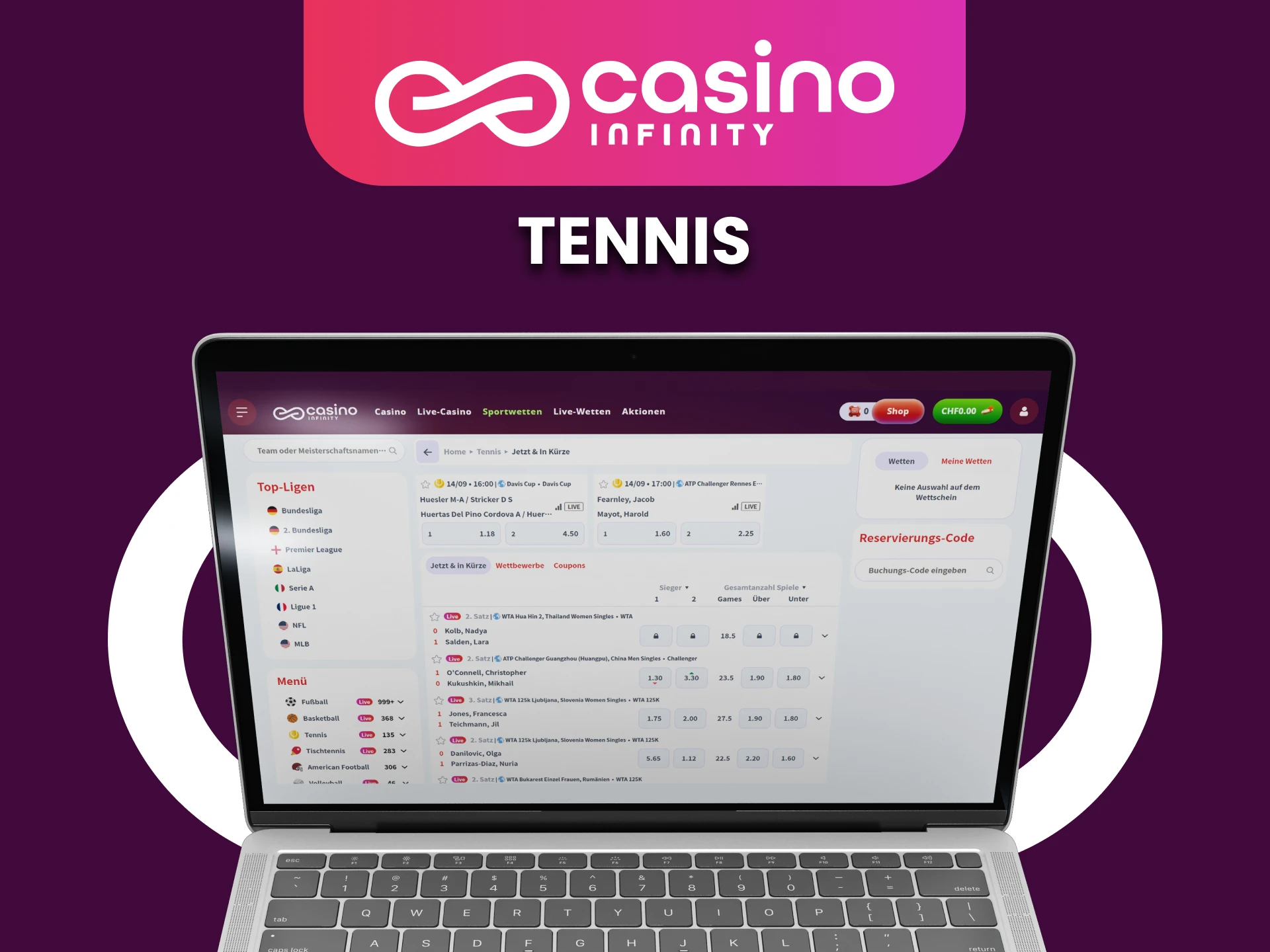 Infinity Casino bietet Tenniswetten an.