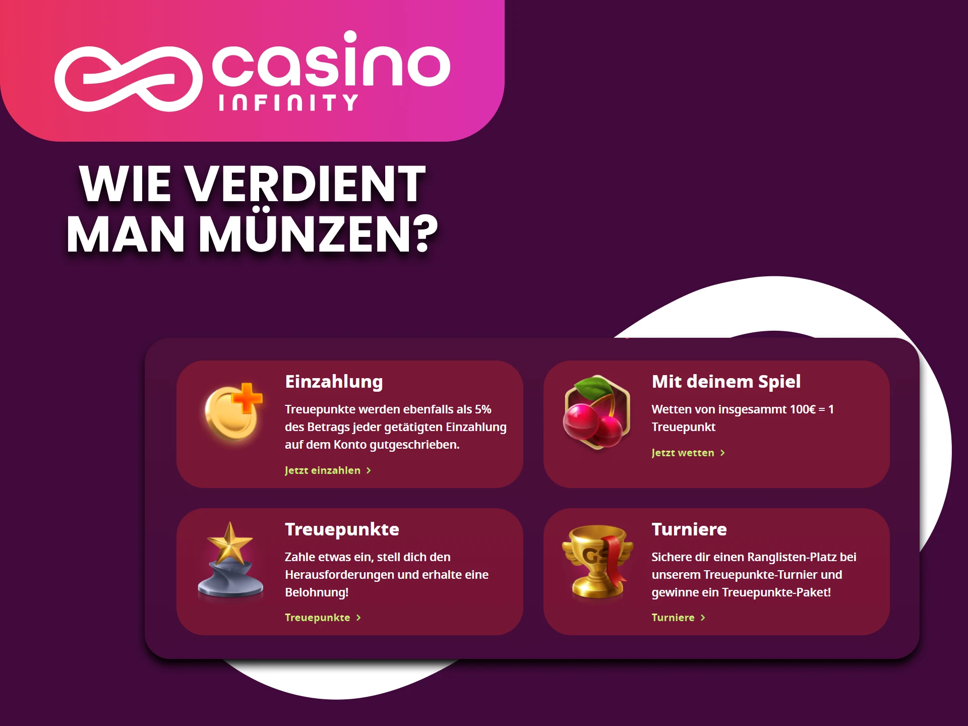 Verdienen Sie ganz einfach Münzen, um Ihr VIP-Level im Casino Infinity zu erhohen.